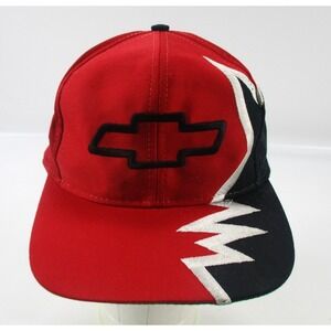 Vintage Shark Tooth Chevy Bowtie Strap Back Hat Chevrolet Red and Black Cap